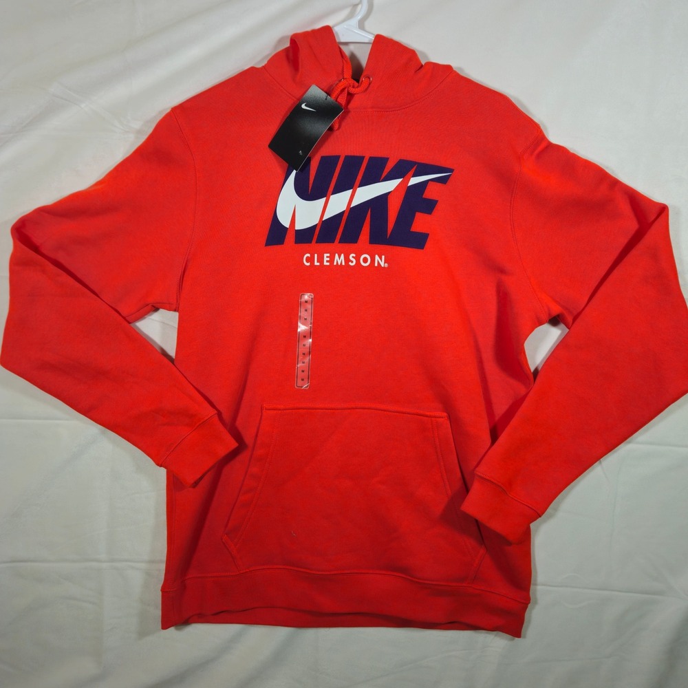 NIKE Club Fleece Hoodie Clemson Tigers Mens Medium Team Orange Pullover NCAA NWT